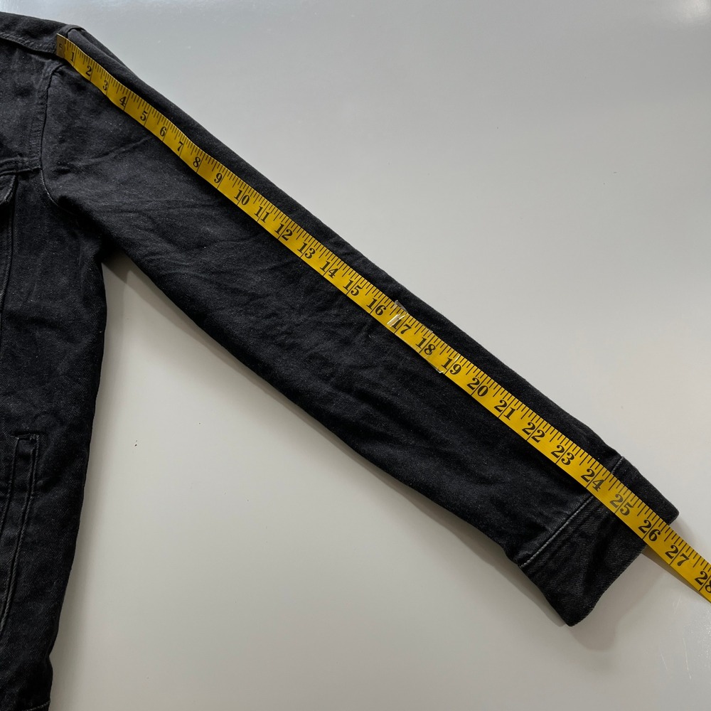 Pull & Bear Black Denim Jacket Trucker Washed Grunge Indie L Minimalist Capsule - Picture 6 of 12